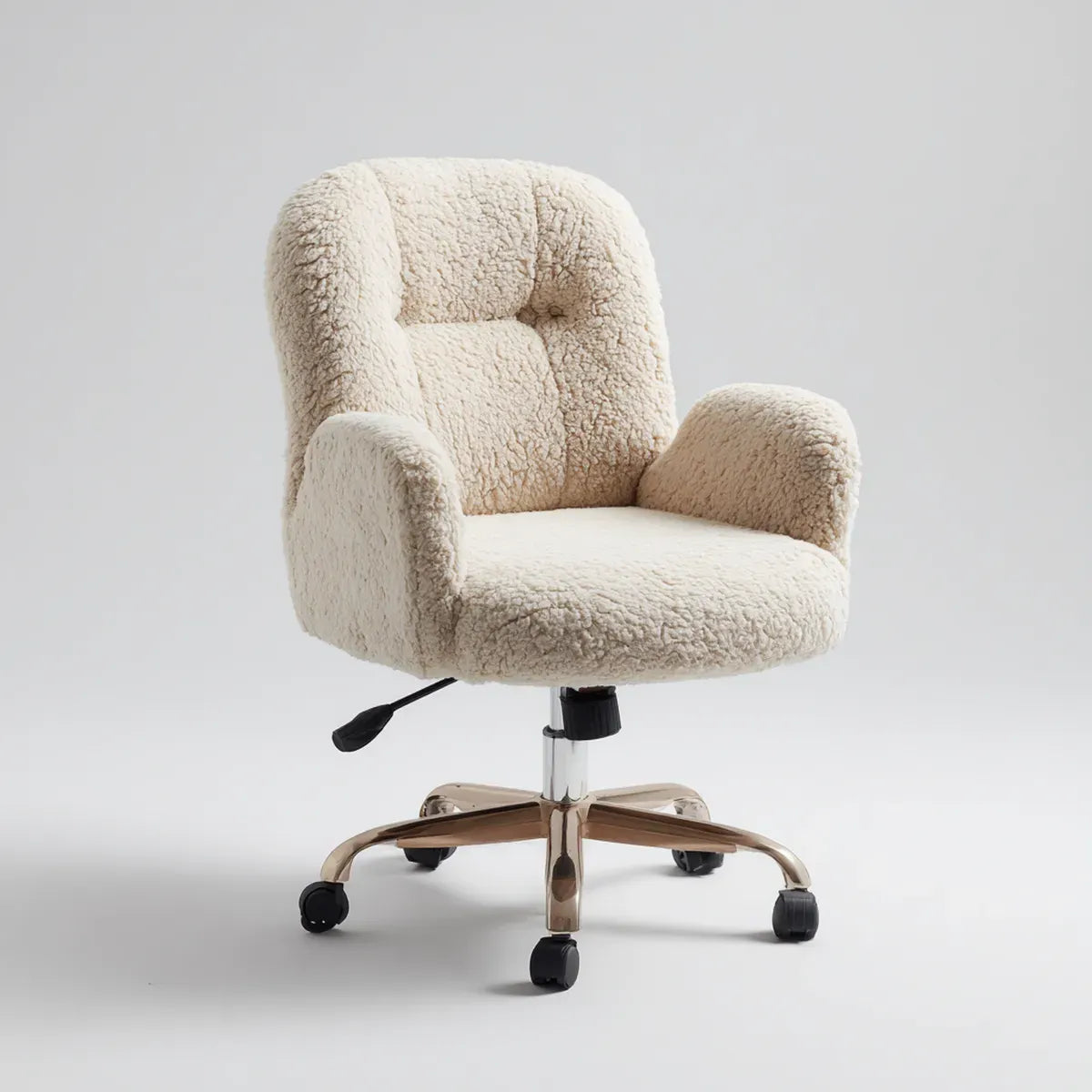 Sedia da ufficio girevole beige in poliestere bouclé con braccioli 62 x 62 x 88-98 cm