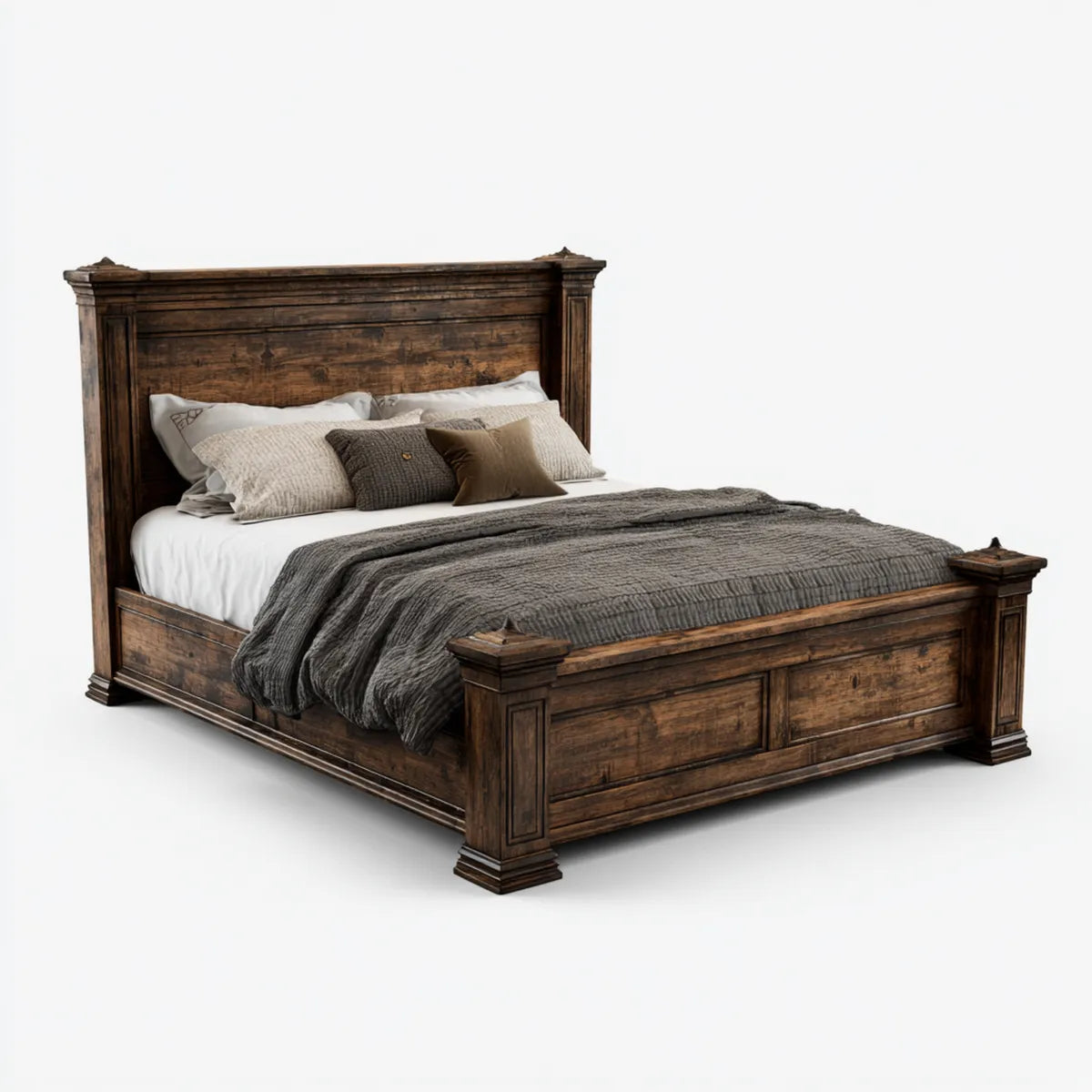Letto matrimoniale marrone scuro 160 x 200 cm in legno massello di pino rettangolare