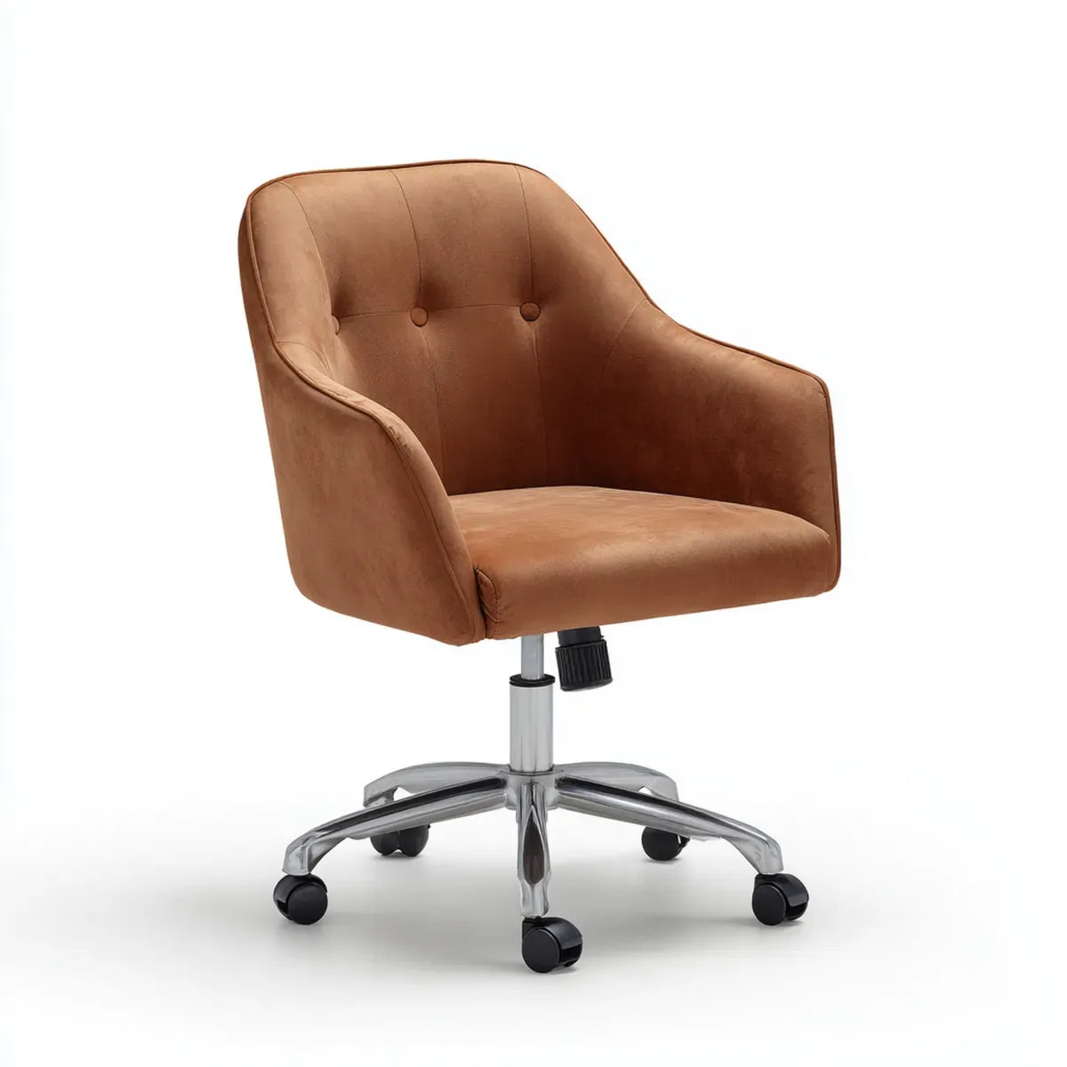 Sedia da ufficio girevole marrone in microfibra di poliestere con base in acciaio cromato forma avvolgente 62 x 60 x 84-94 cm