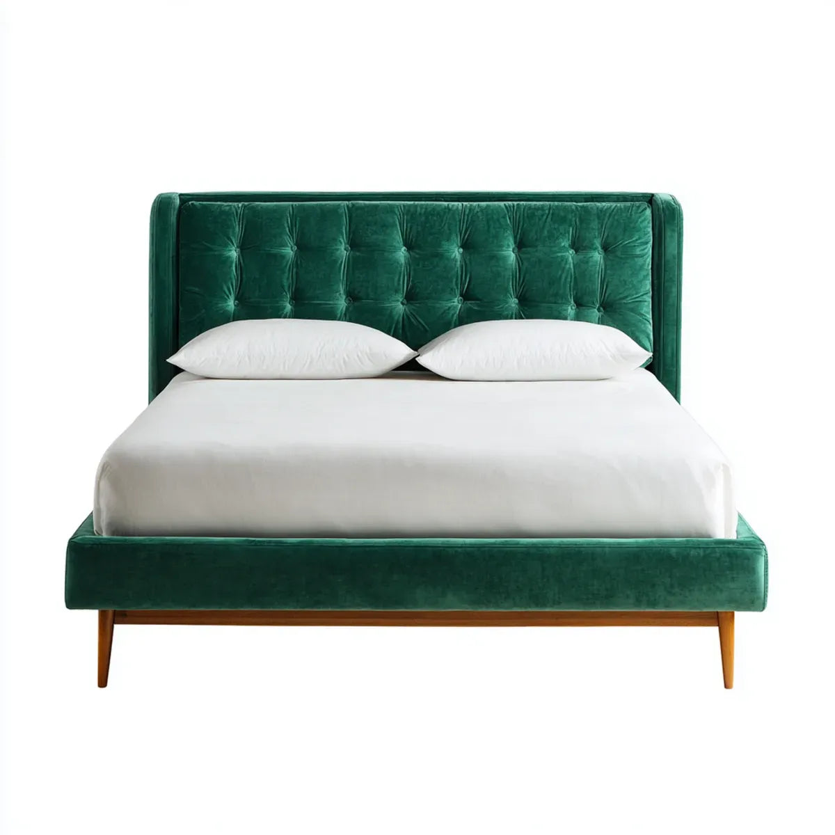 Letto matrimoniale imbottito verde smeraldo 160 x 200 cm in velluto di poliestere rettangolare