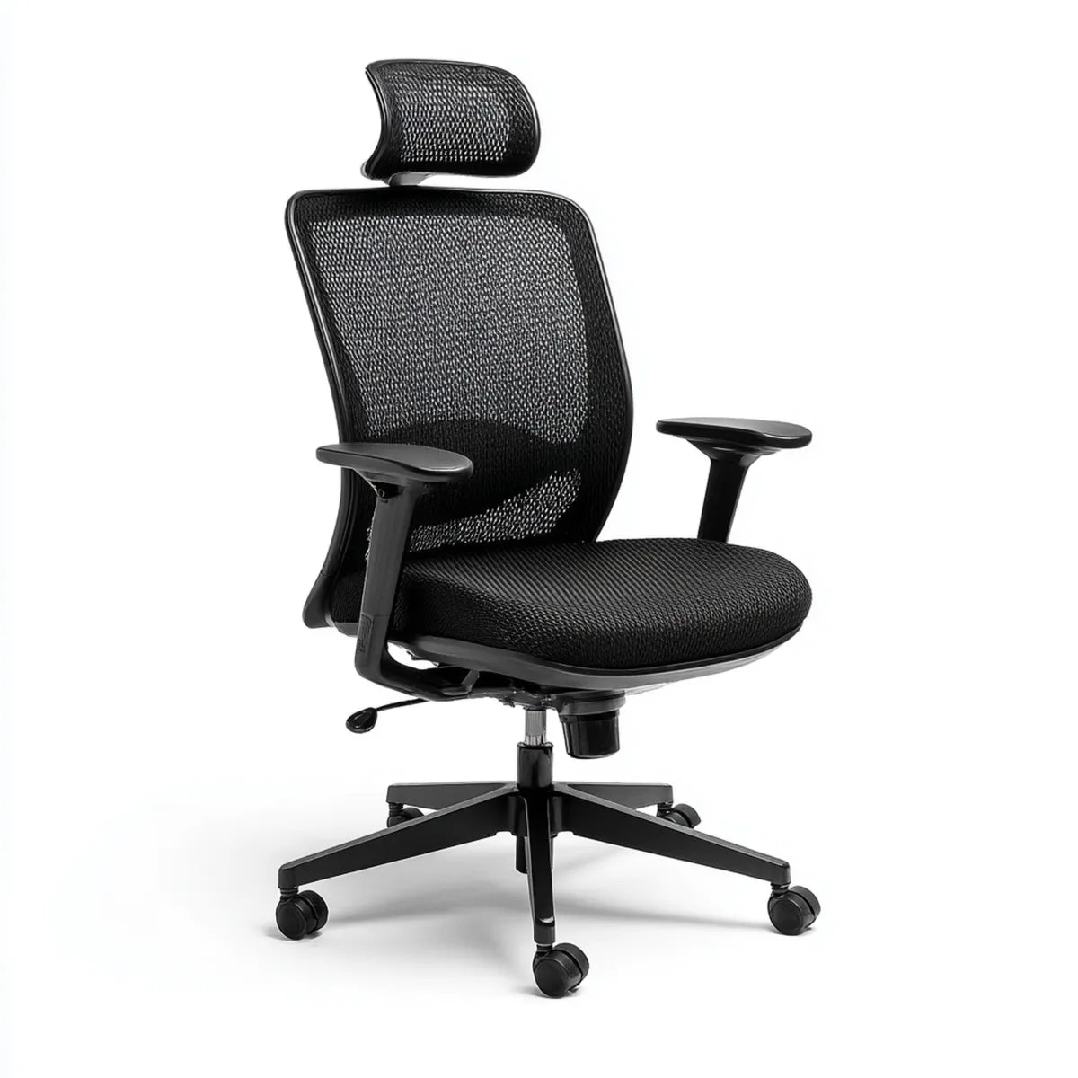 Sedia da ufficio ergonomica nera con schienale alto in rete poliestere 66 x 66 x 116-126 cm