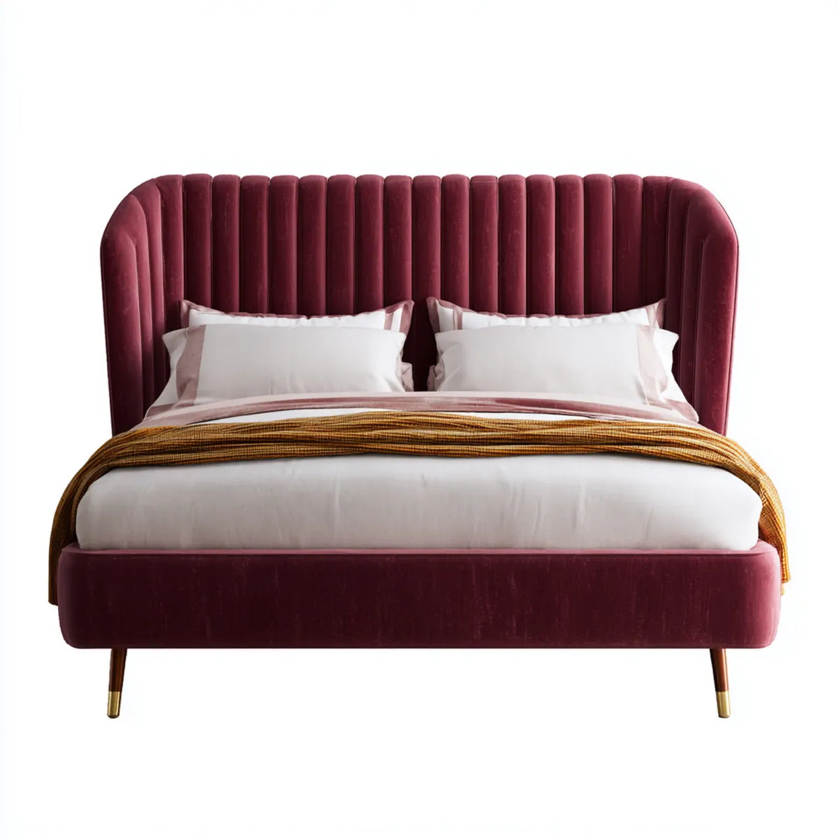 Letto matrimoniale imbottito bordeaux 160 x 200 cm in velluto di poliestere rettangolare