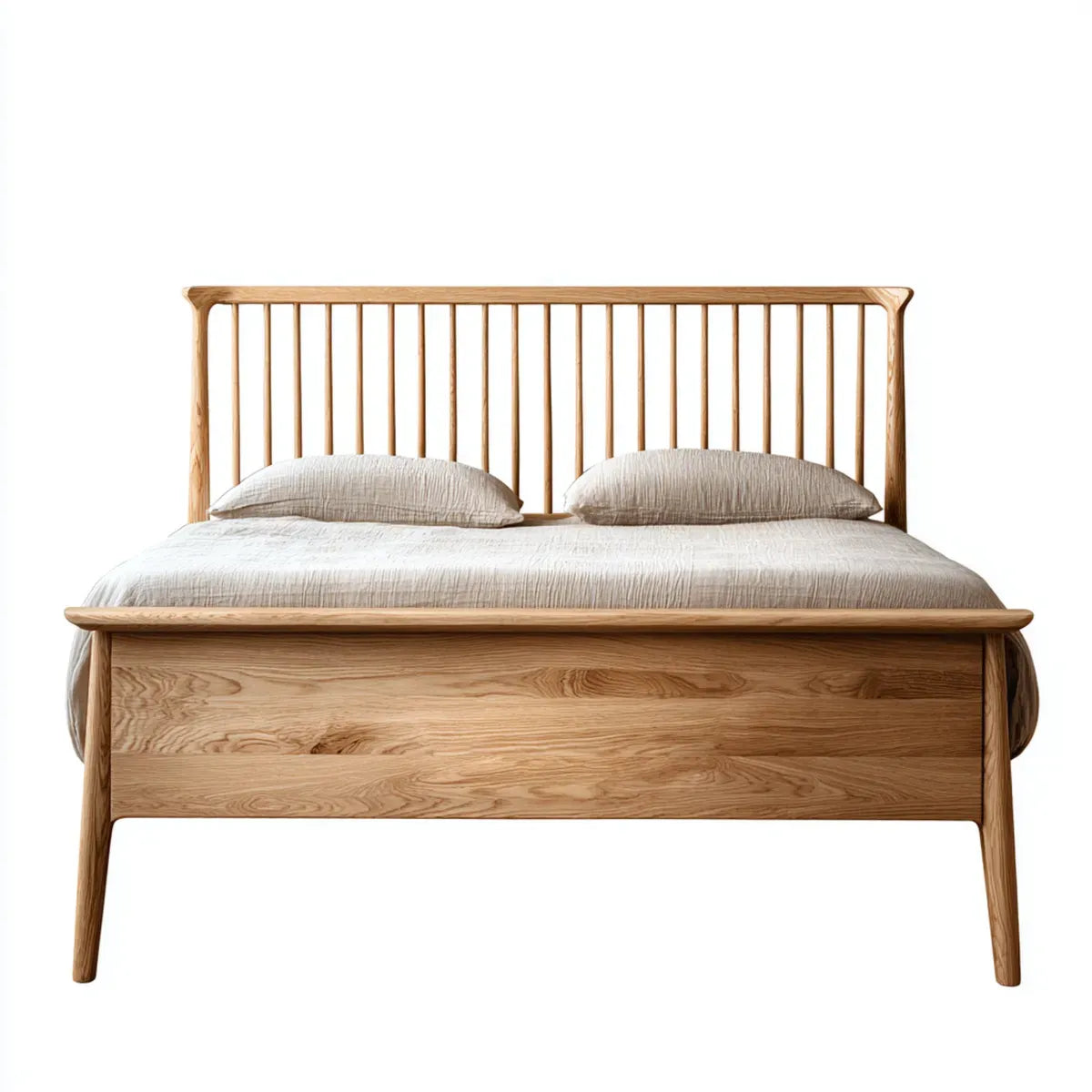 Letto matrimoniale in rovere massello naturale 160 x 200 cm con testiera a doghe rettangolare