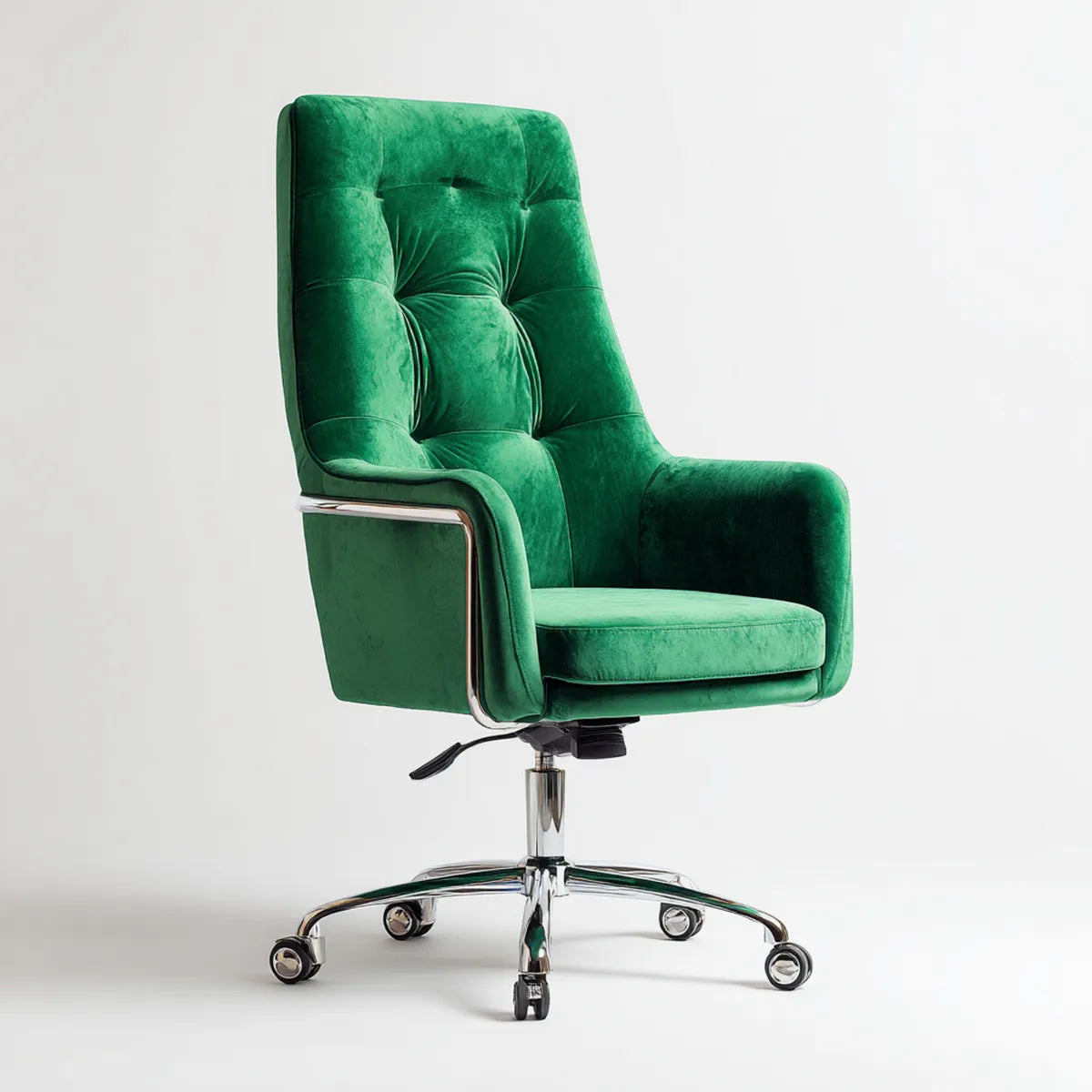 Sedia da ufficio girevole verde in velluto di poliestere con braccioli e altezza regolabile 65 x 70 x 112-122 cm